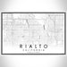 Rialto California Map Print Landscape Orientation in Classic Style With Shaded Background