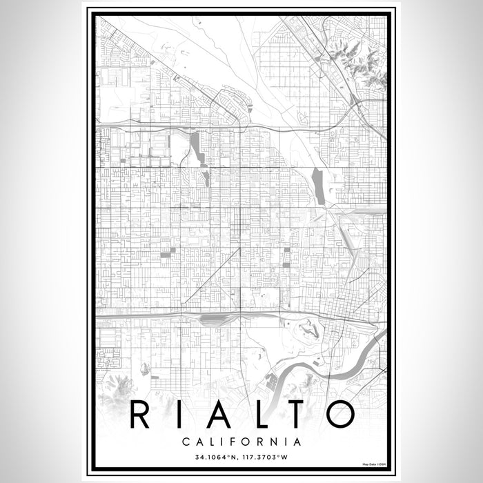 Rialto California Map Print Portrait Orientation in Classic Style With Shaded Background