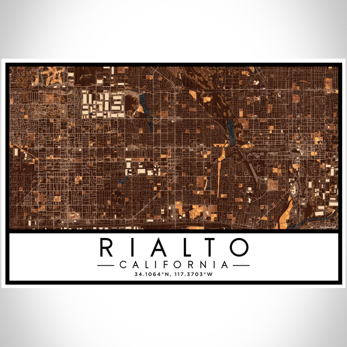 Rialto California Map Print Landscape Orientation in Ember Style With Shaded Background
