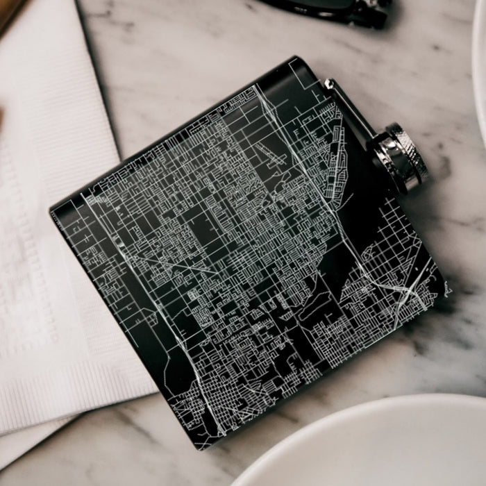 Rialto California Custom City Map Inscription Coordinates on 6oz Stainless Steel Flask in Black