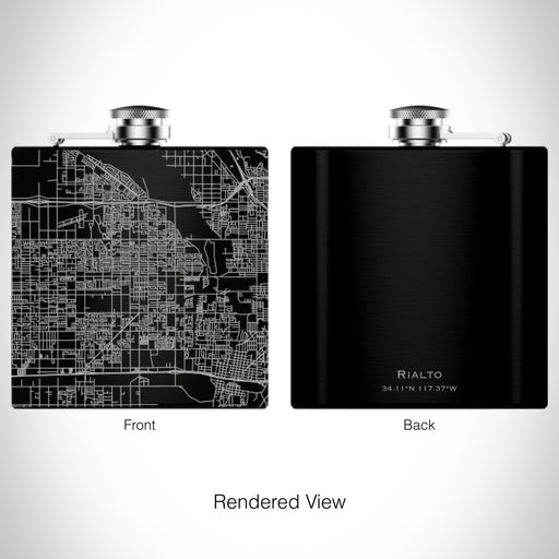 Rendered View of Rialto California Map on 6oz Stainless Steel Flask in Black