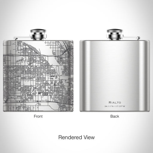 Rendered View of Rialto California Map on 6oz Stainless Steel Flask