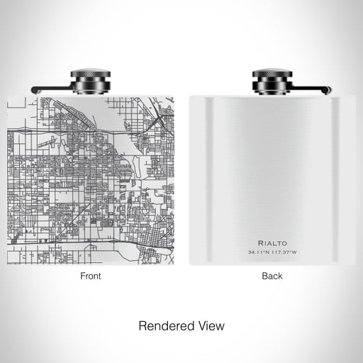 Rendered View of Rialto California Map on 6oz Stainless Steel Flask in White