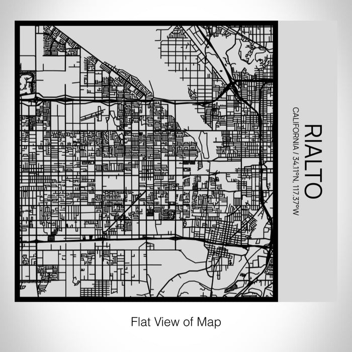 Rendered View of Rialto California Map on 17oz Stainless Steel Insulated Tumbler in Tactile Lines with Succulent in Background