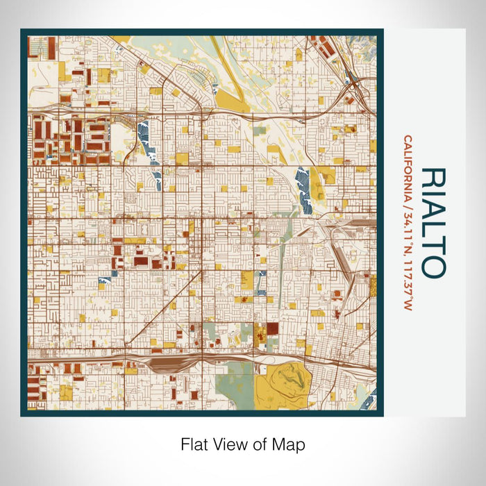 Rendered View of Rialto California Map on 17oz Stainless Steel Insulated Tumbler in Woodblock Map Style