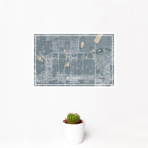 12x18 Richfield Minnesota Map Print Landscape Orientation in Afternoon Style With Small Cactus Plant in White Planter