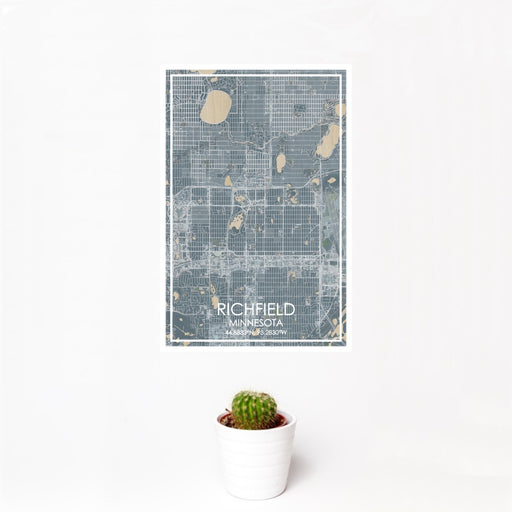 12x18 Richfield Minnesota Map Print Portrait Orientation in Afternoon Style With Small Cactus Plant in White Planter