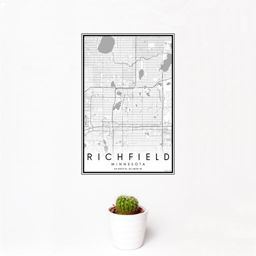 12x18 Richfield Minnesota Map Print Portrait Orientation in Classic Style With Small Cactus Plant in White Planter