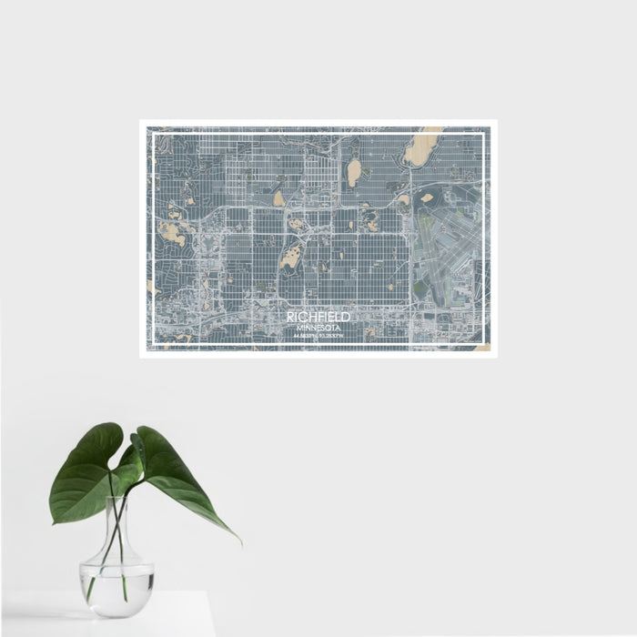 16x24 Richfield Minnesota Map Print Landscape Orientation in Afternoon Style With Tropical Plant Leaves in Water