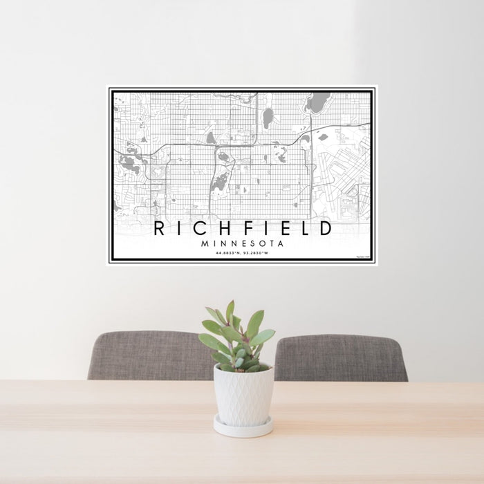 24x36 Richfield Minnesota Map Print Lanscape Orientation in Classic Style Behind 2 Chairs Table and Potted Plant