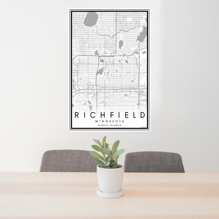 24x36 Richfield Minnesota Map Print Portrait Orientation in Classic Style Behind 2 Chairs Table and Potted Plant