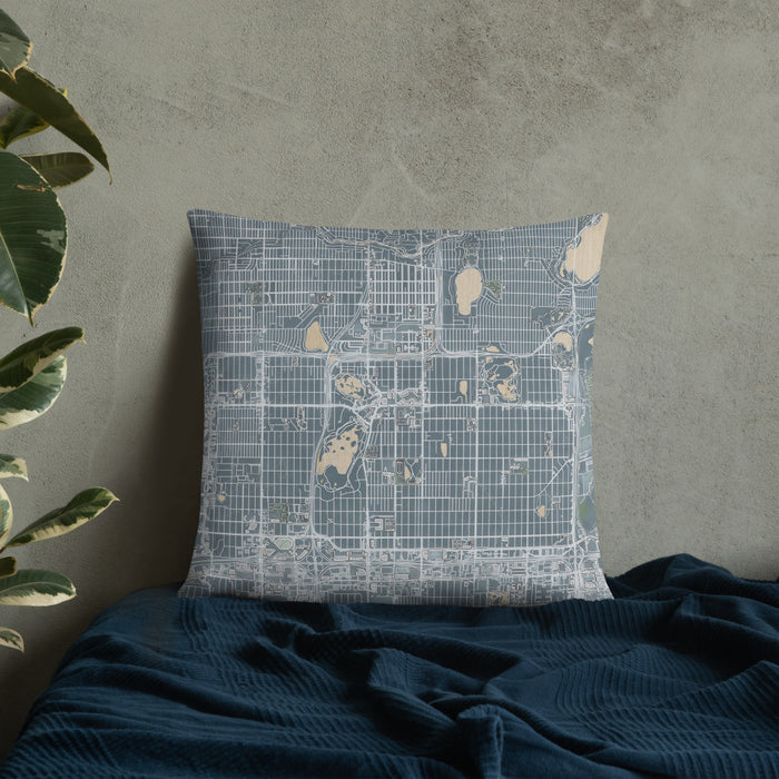 Custom Richfield Minnesota Map Throw Pillow in Afternoon on Bedding Against Wall