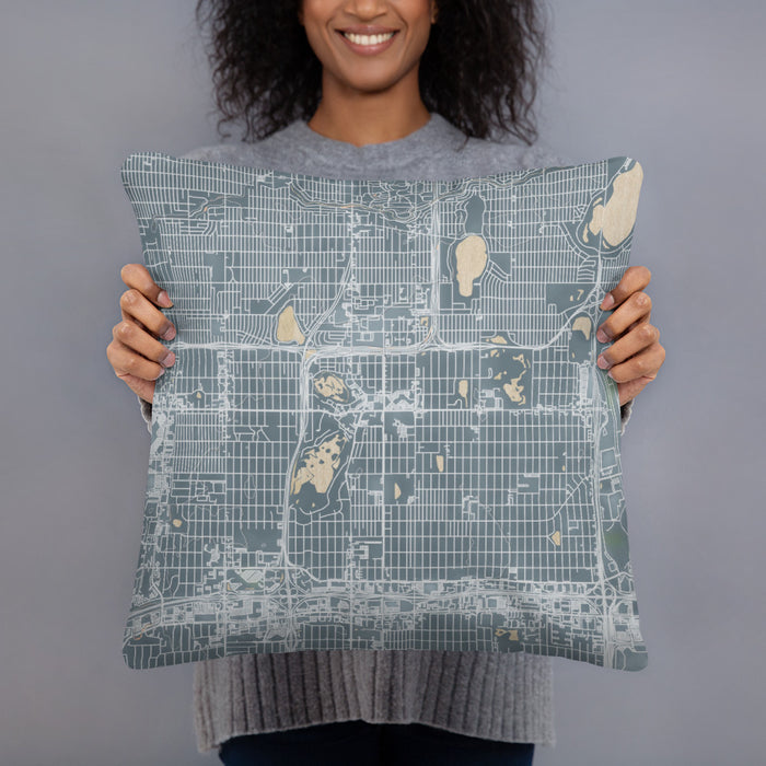 Person holding 18x18 Custom Richfield Minnesota Map Throw Pillow in Afternoon