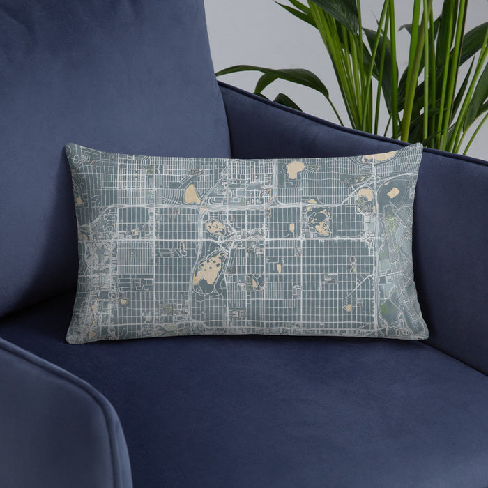 Custom Richfield Minnesota Map Throw Pillow in Afternoon on Blue Colored Chair
