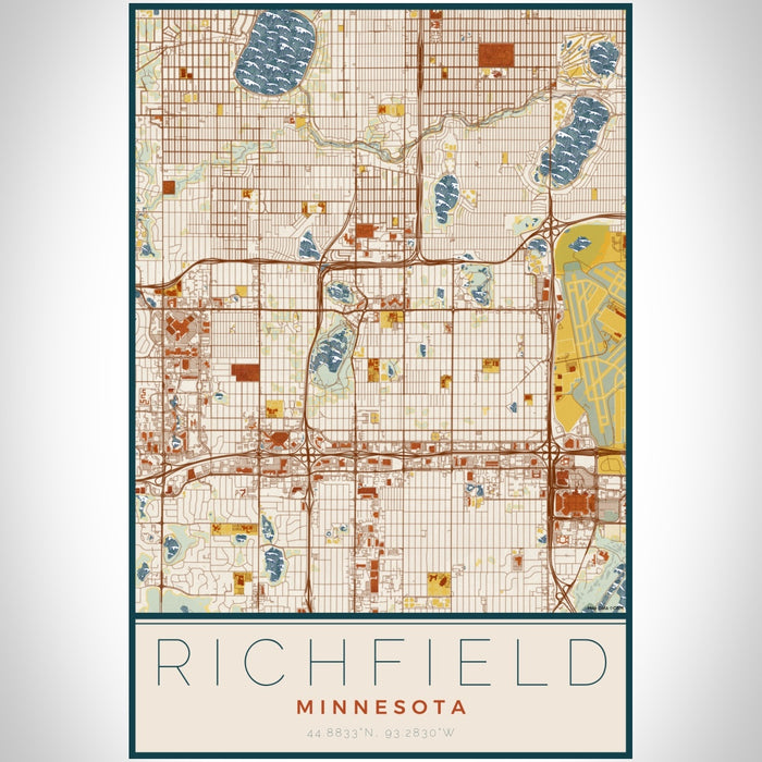 Richfield Minnesota Map Print Portrait Orientation in Woodblock Style With Shaded Background