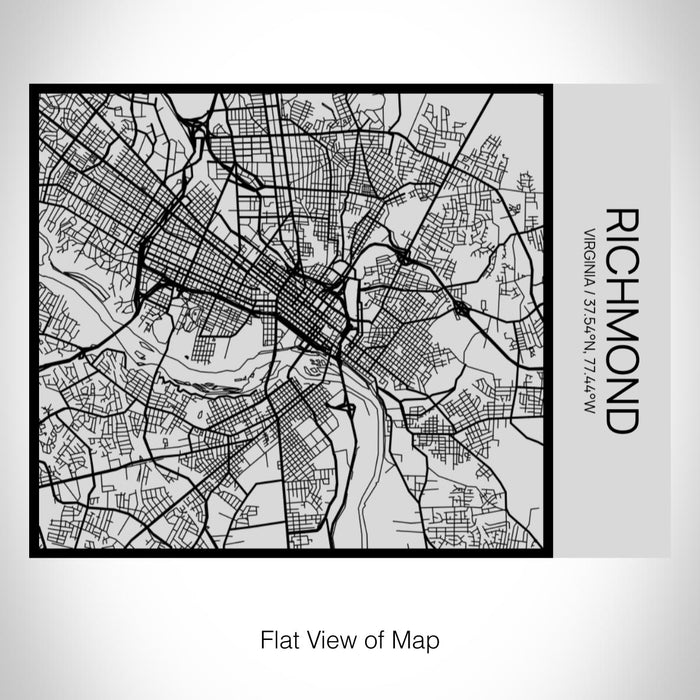 Rendered View of Richmond Virginia Map on 20oz Stainless Steel Insulated Bottle with Bamboo Top with printed Tactile Lines Map in Black