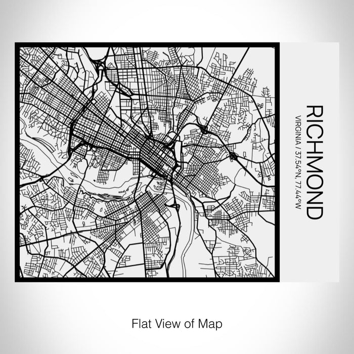 Rendered View of Richmond Virginia Map on 20oz Stainless Steel Insulated Bottle with Bamboo Top in Matte White with printed Tactile Lines Map in Black