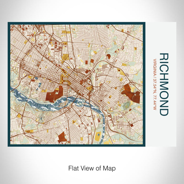 Rendered View of Richmond Virginia Map on 20oz Stainless Steel Insulated Bottle with Bamboo Top with printed woodblock style map