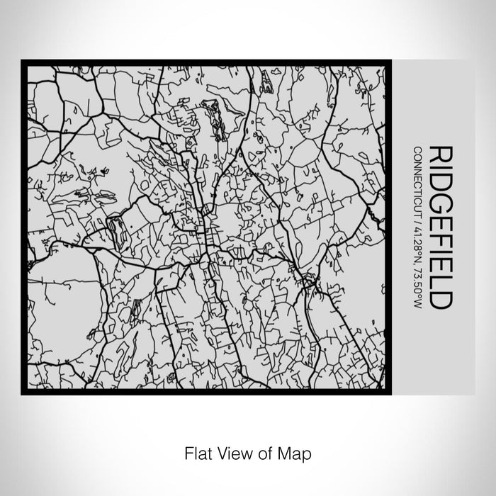 Rendered View of Ridgefield Connecticut Map on 20oz Stainless Steel Insulated Bottle with Bamboo Top with printed Tactile Lines Map in Black