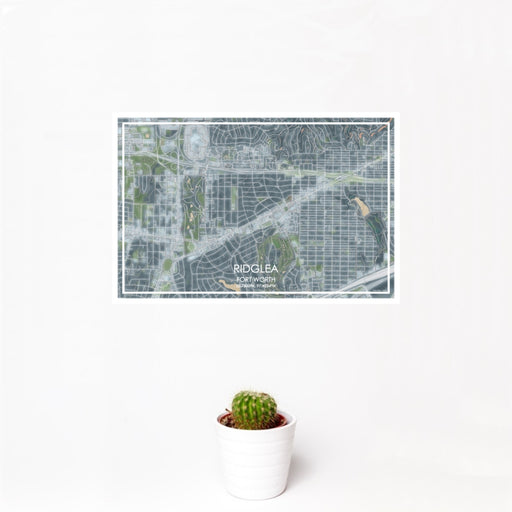 12x18 Ridglea Fort Worth Map Print Landscape Orientation in Afternoon Style With Small Cactus Plant in White Planter