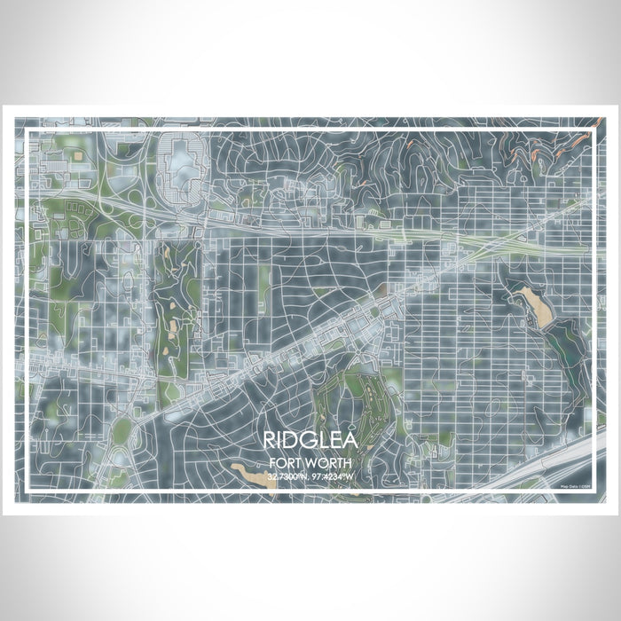 Ridglea Fort Worth Map Print Landscape Orientation in Afternoon Style With Shaded Background