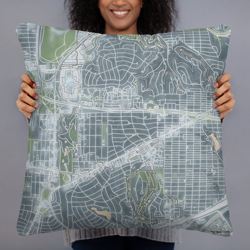 Person holding 22x22 Custom Ridglea Fort Worth Map Throw Pillow in Afternoon