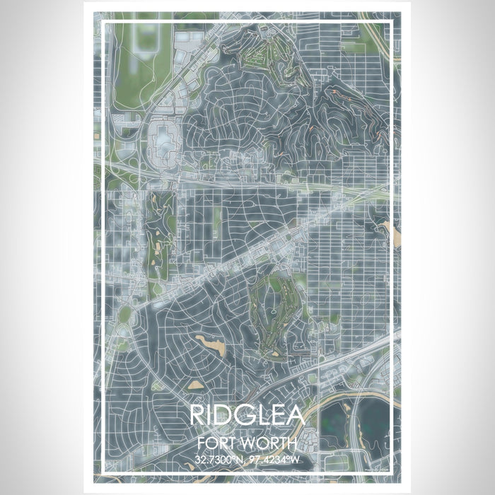 Ridglea Fort Worth Map Print Portrait Orientation in Afternoon Style With Shaded Background