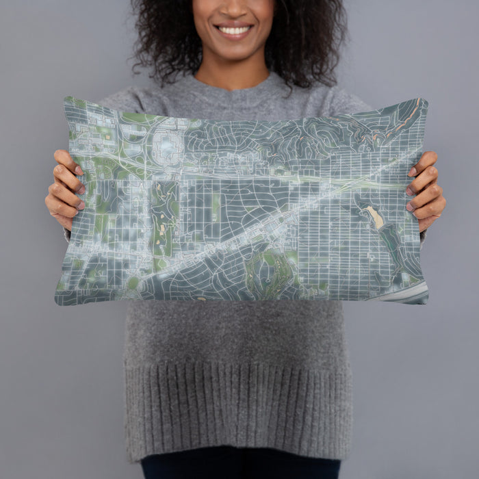 Person holding 20x12 Custom Ridglea Fort Worth Map Throw Pillow in Afternoon