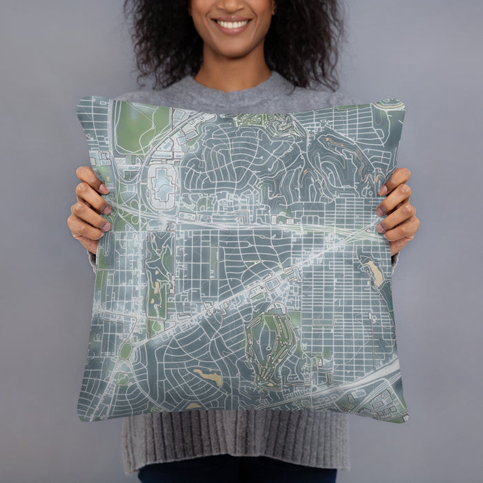 Person holding 18x18 Custom Ridglea Fort Worth Map Throw Pillow in Afternoon