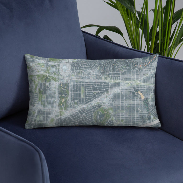 Custom Ridglea Fort Worth Map Throw Pillow in Afternoon on Blue Colored Chair