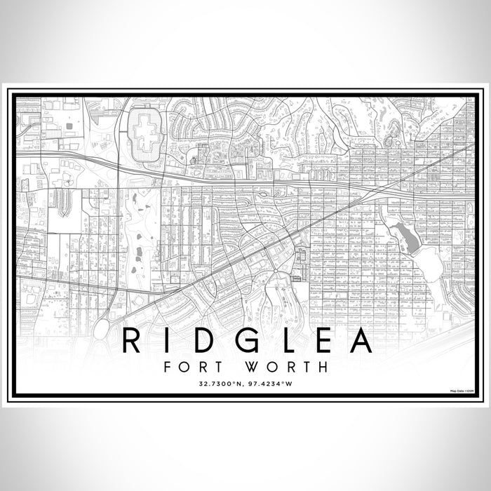 Ridglea Fort Worth Map Print Landscape Orientation in Classic Style With Shaded Background