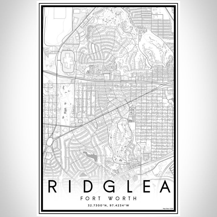 Ridglea Fort Worth Map Print Portrait Orientation in Classic Style With Shaded Background