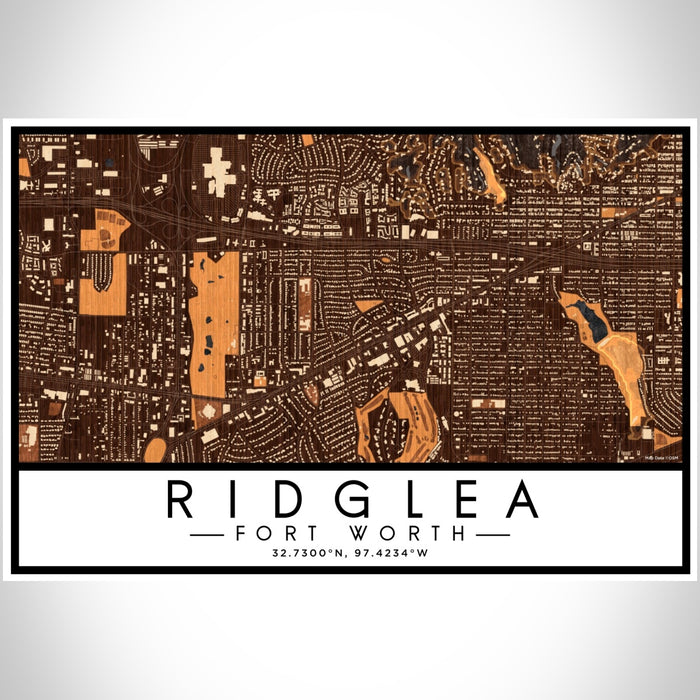 Ridglea Fort Worth Map Print Landscape Orientation in Ember Style With Shaded Background