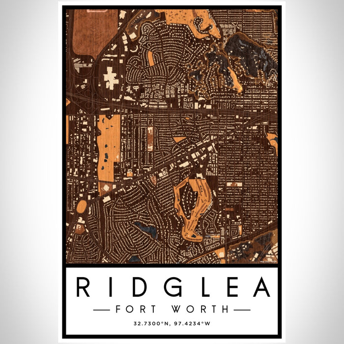 Ridglea Fort Worth Map Print Portrait Orientation in Ember Style With Shaded Background