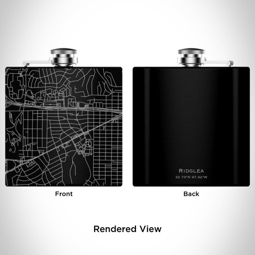 Rendered View of Ridglea Fort Worth Map Engraving on 6oz Stainless Steel Flask in Black