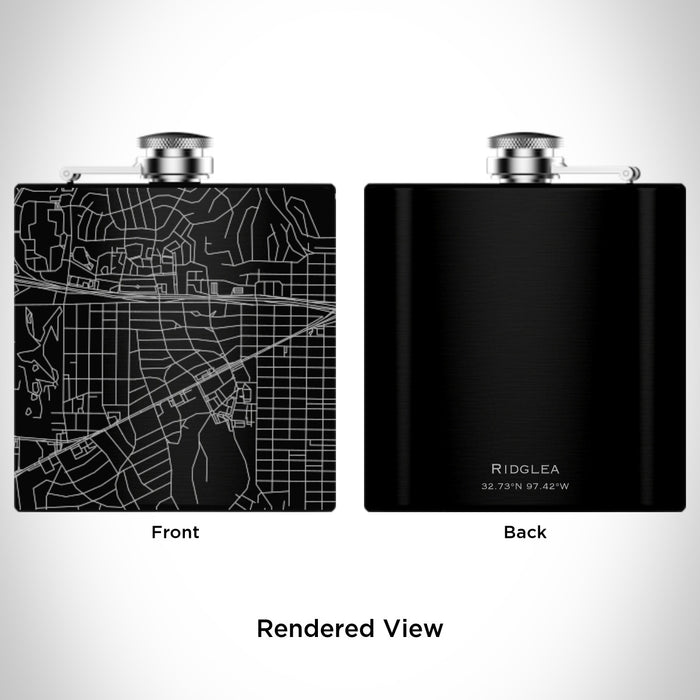 Rendered View of Ridglea Fort Worth Map Engraving on 6oz Stainless Steel Flask in Black