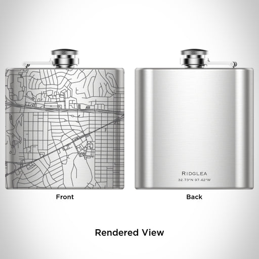 Rendered View of Ridglea Fort Worth Map Engraving on 6oz Stainless Steel Flask