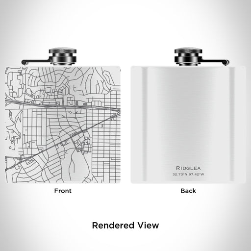 Rendered View of Ridglea Fort Worth Map Engraving on 6oz Stainless Steel Flask in White