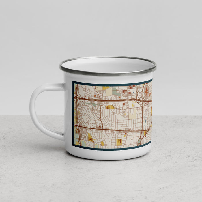 Left View Custom Ridglea Fort Worth Map Enamel Mug in Woodblock