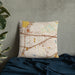 Custom Ridglea Fort Worth Map Throw Pillow in Woodblock on Bedding Against Wall
