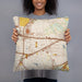Person holding 18x18 Custom Ridglea Fort Worth Map Throw Pillow in Woodblock