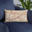 Custom Ridglea Fort Worth Map Throw Pillow in Woodblock on Blue Colored Chair