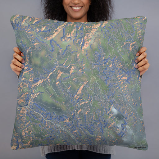 Person holding 22x22 Custom Rio Grande National Forest Map Throw Pillow in Afternoon