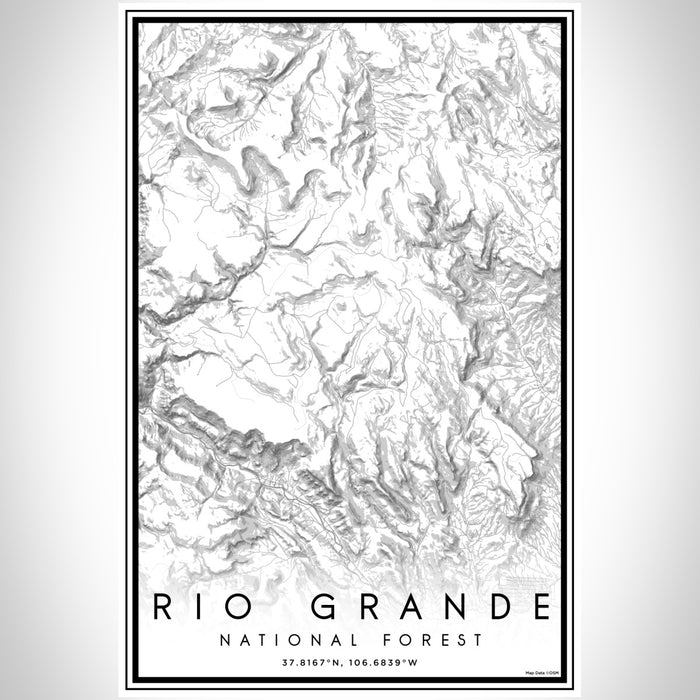 Rio Grande National Forest Map Print Portrait Orientation in Classic Style With Shaded Background
