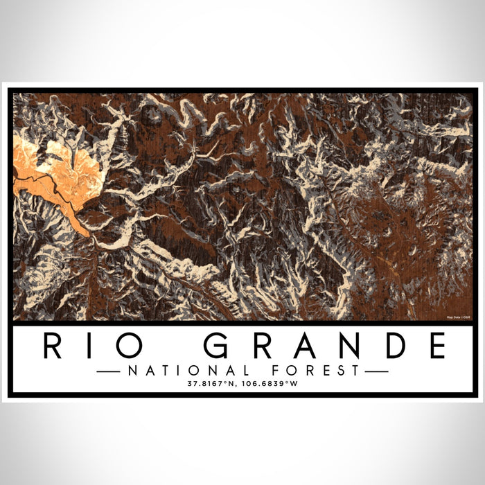 Rio Grande National Forest Map Print Landscape Orientation in Ember Style With Shaded Background