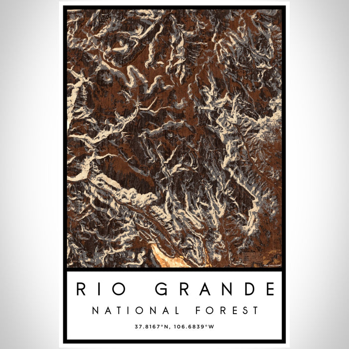 Rio Grande National Forest Map Print Portrait Orientation in Ember Style With Shaded Background