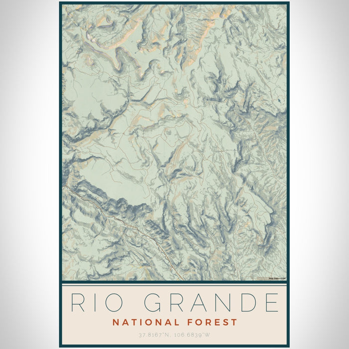 Rio Grande National Forest Map Print Portrait Orientation in Woodblock Style With Shaded Background