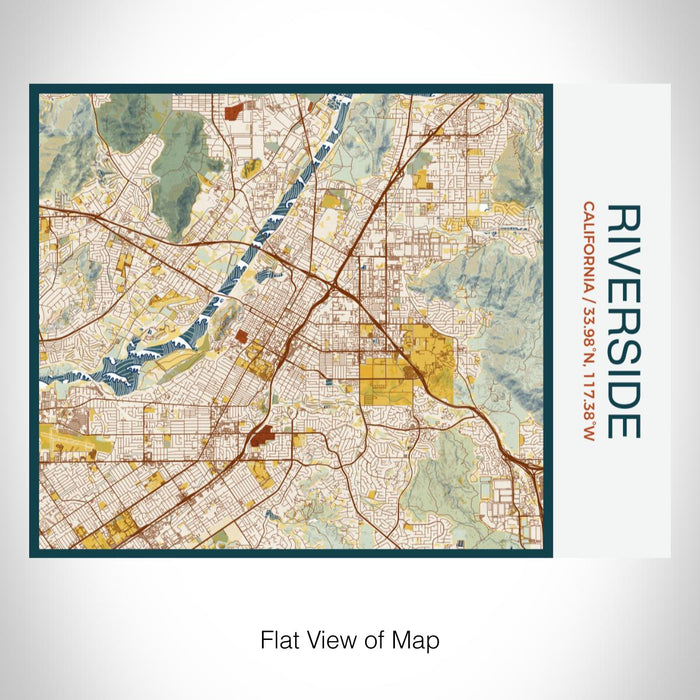 Rendered View of Riverside California Map on 20oz Stainless Steel Insulated Bottle with Bamboo Top with printed woodblock style map