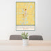 24x36 Roanoke Indiana Map Print Portrait Orientation in Woodblock Style Behind 2 Chairs Table and Potted Plant