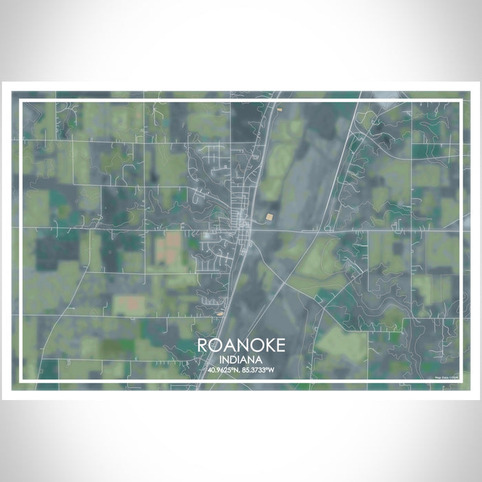 Roanoke Indiana Map Print Landscape Orientation in Afternoon Style With Shaded Background